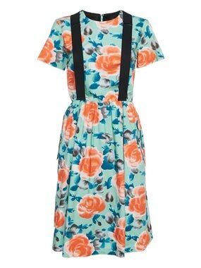 Marc By Marc Jacobs Mint Dress with Coral Floral Print and Black Straps